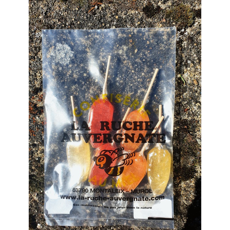 La Ruche Auvergnate - sachets de 6 sucettes au miel et framboise miel